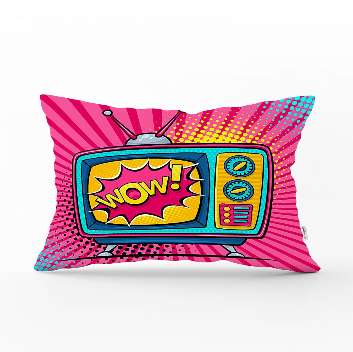 Pop Art Wow TV Desenli Dekoratif Dikdörtgen Yastık Kırlent Kılıfı Realhomes