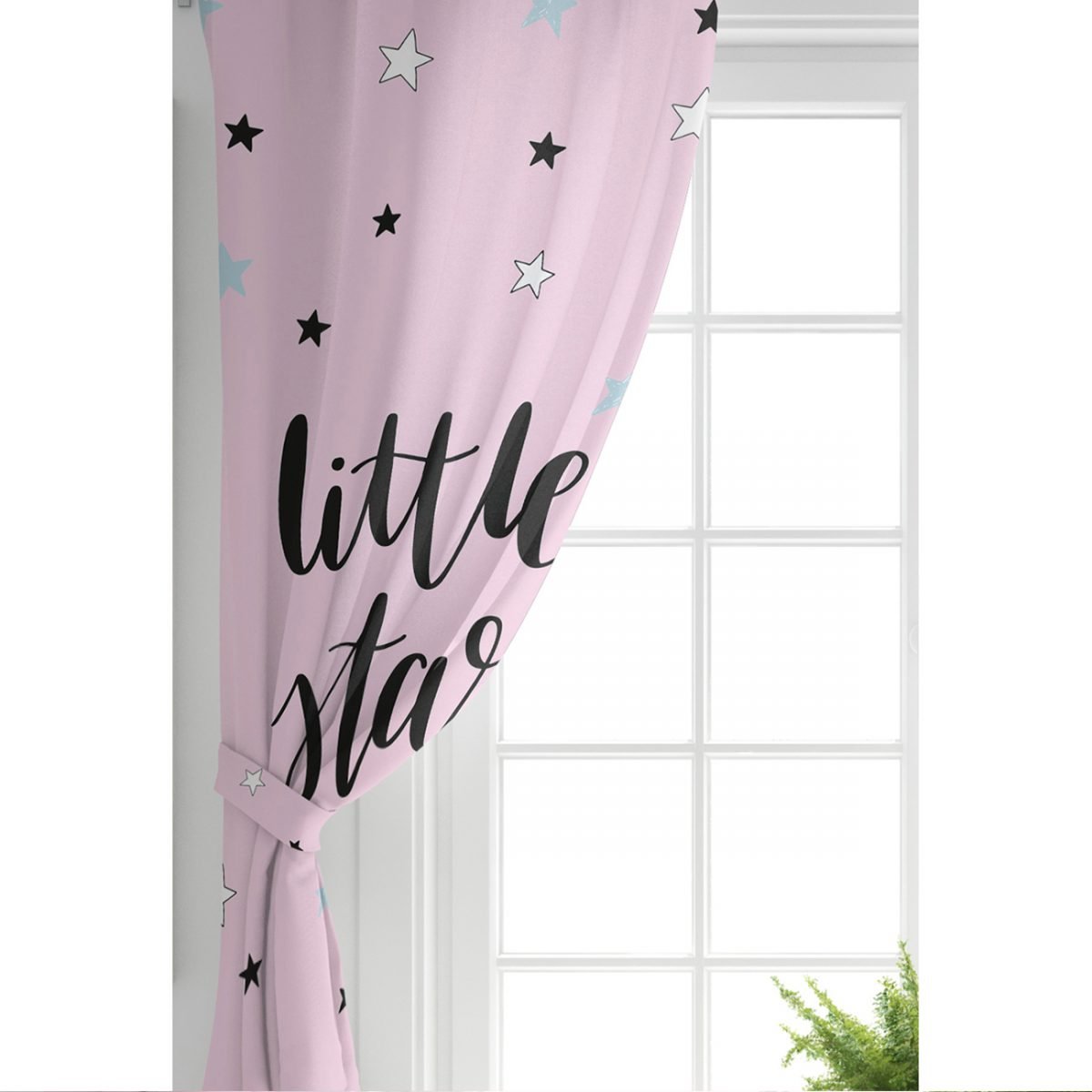 Pembe Zeminde Little Star Yıldız Tasarımlı Bebek Odası Fon Perde Realhomes