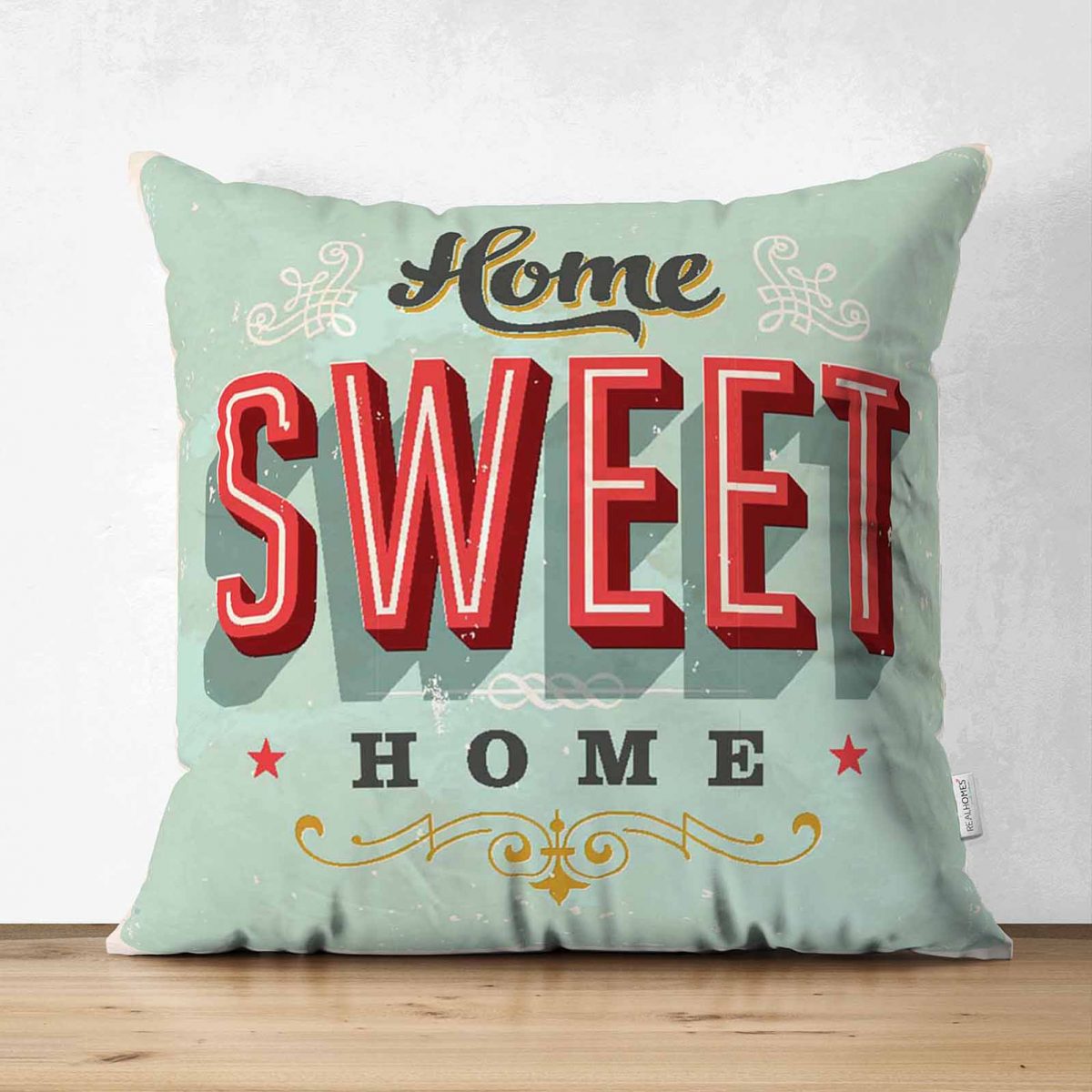 Home Sweet Home Dijital Baskılı Dekoratif Çift Taraflı Süet Yastık Kırlent Kılıfı Realhomes