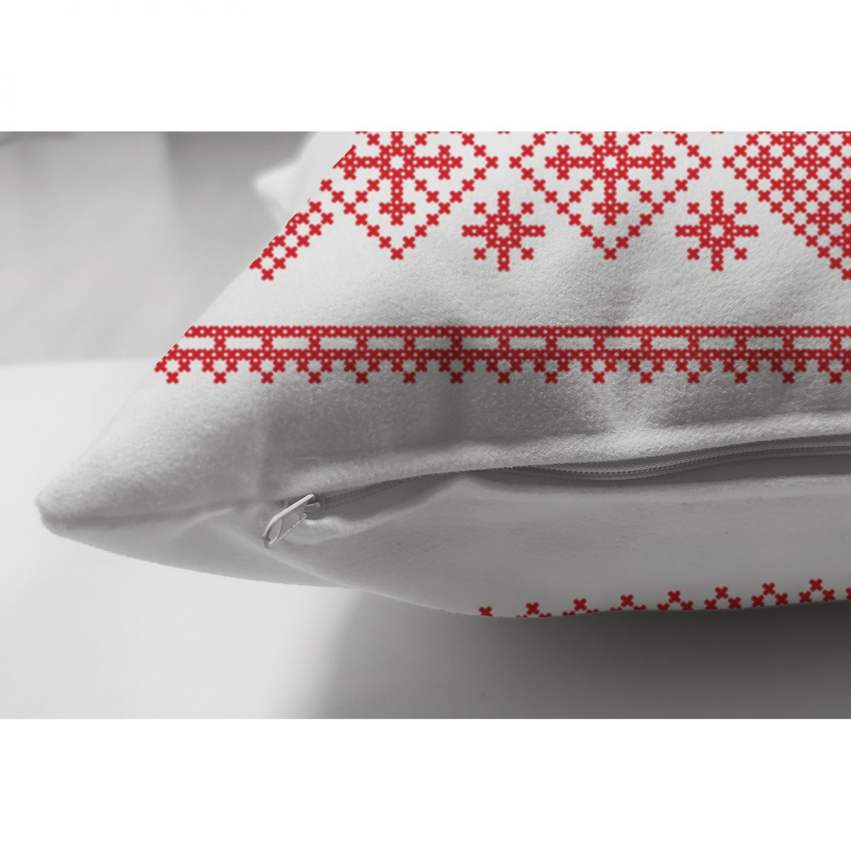 Çift Taraflı Merry Christmas Kanaviçe Görünümlü Geyikler Dijital Baskılı Süet Yastık Kırlent Kılıfı Realhomes