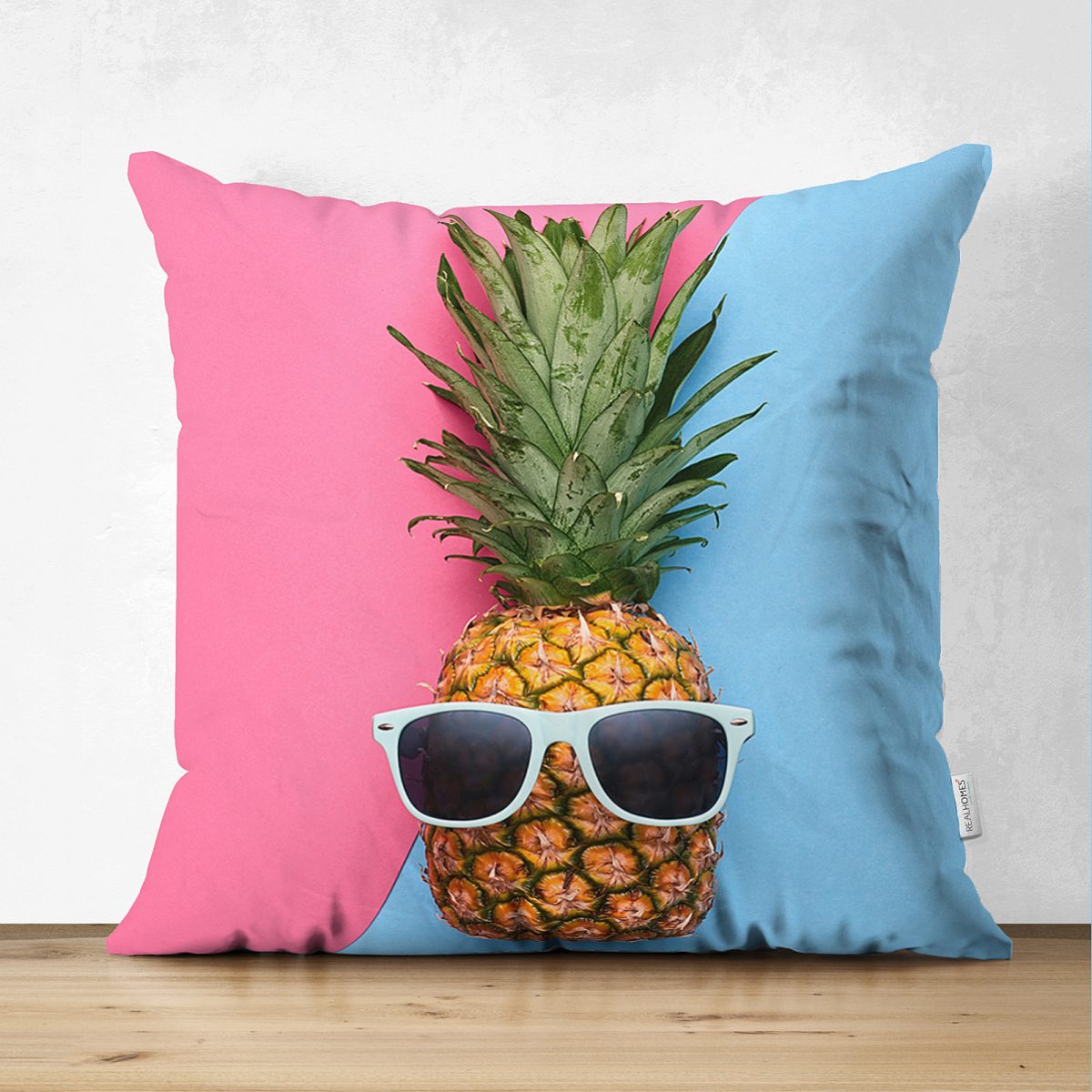 Çift Taraflı Mavi Pembe Ananas Desenli Modern Süet Yastık Kırlent Kılıfı Realhomes