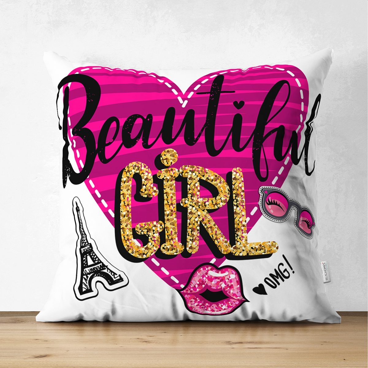 Beautiful Girl Tasarımlı Popart Çift Taraflı Dekoratif Süet Yastık Kırlent Kılıfı Realhomes