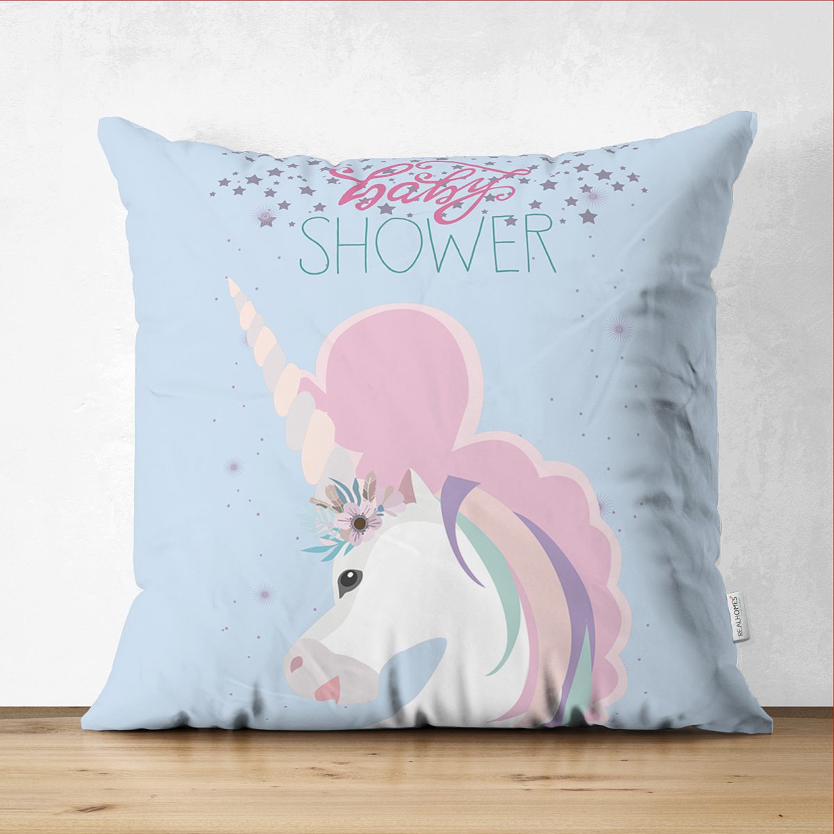 Çift Taraflı Baby Shower Unicorn At Tasarımlı Çocuk Odası Süet Yastık Kırlent Kılıfı Realhomes