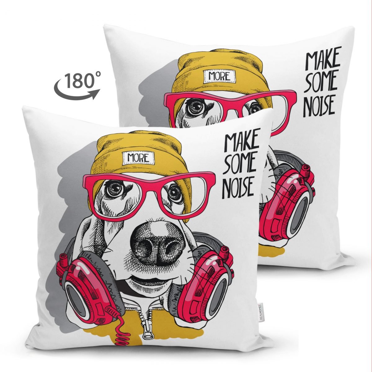 Make Some Noise Köpek Dijital Baskılı Modern Çift Taraflı Süet Yastık Kırlent Kılıfı Realhomes