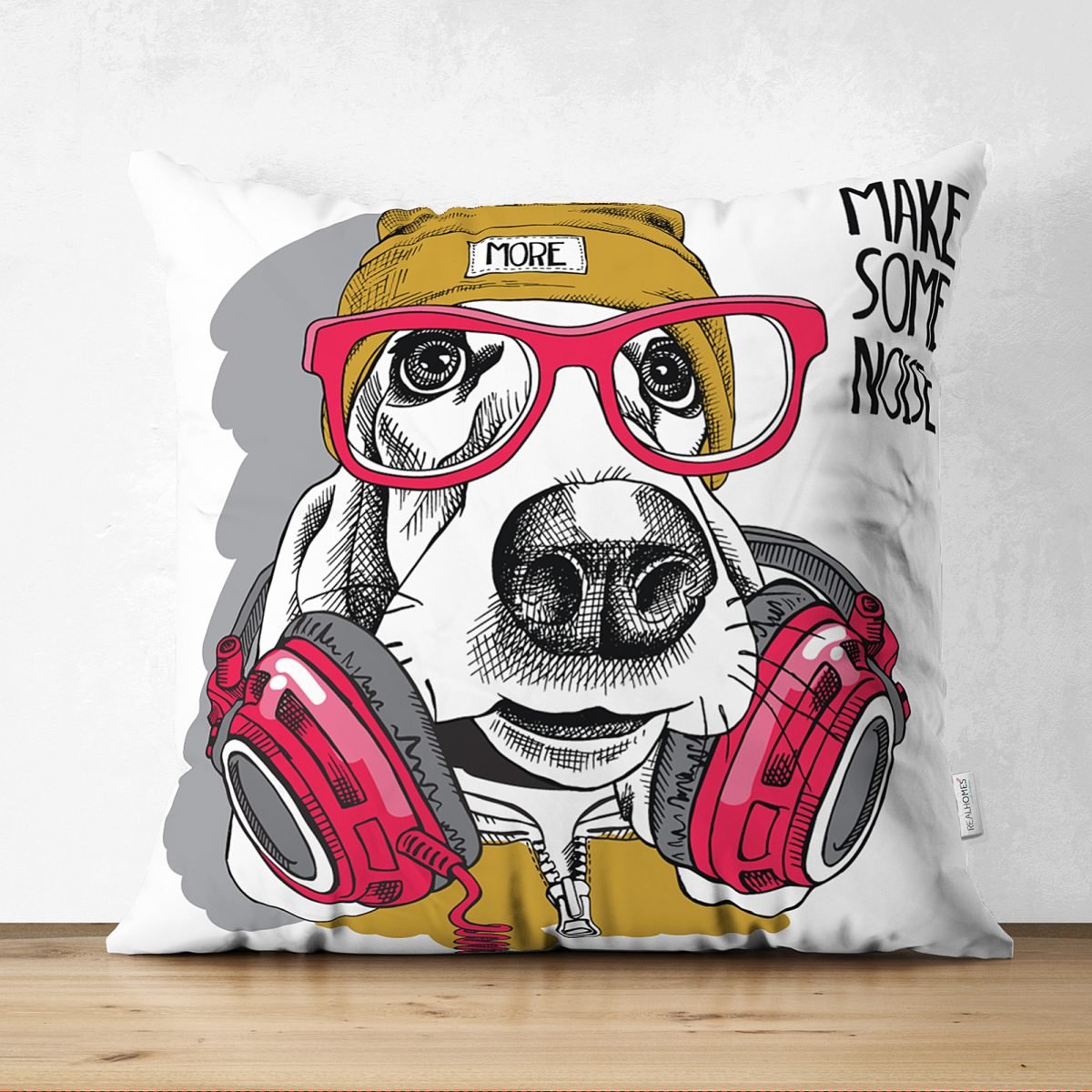 Make Some Noise Köpek Dijital Baskılı Modern Çift Taraflı Süet Yastık Kırlent Kılıfı Realhomes