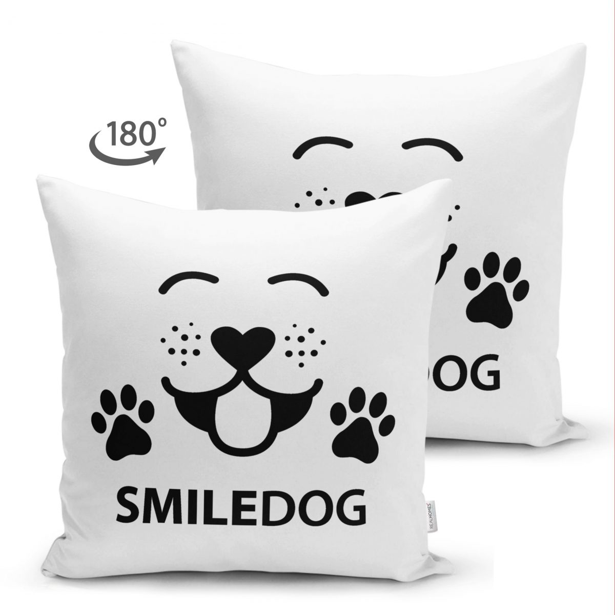 SmileDog Motifli Dijital Baskılı Modern Çift Taraflı Süet Yastık Kırlent Kılıfı Realhomes