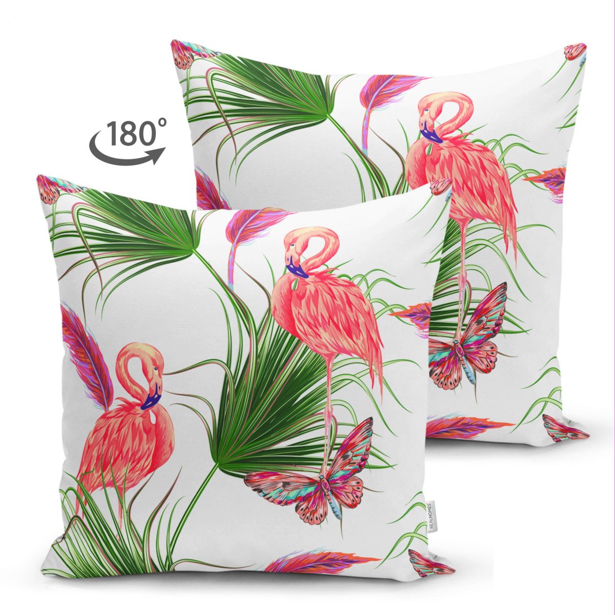 Çift Taraflı Flamingo Desen Dijital Baskılı Modern Süet Yastık Kırlent Kılıfı Realhomes