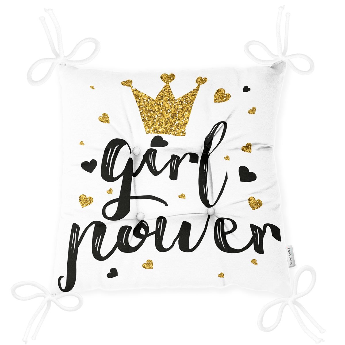 Girl Power Yazı Desenli Dijital Baskılı Modern Pofuduk Sandalye Minderi Realhomes