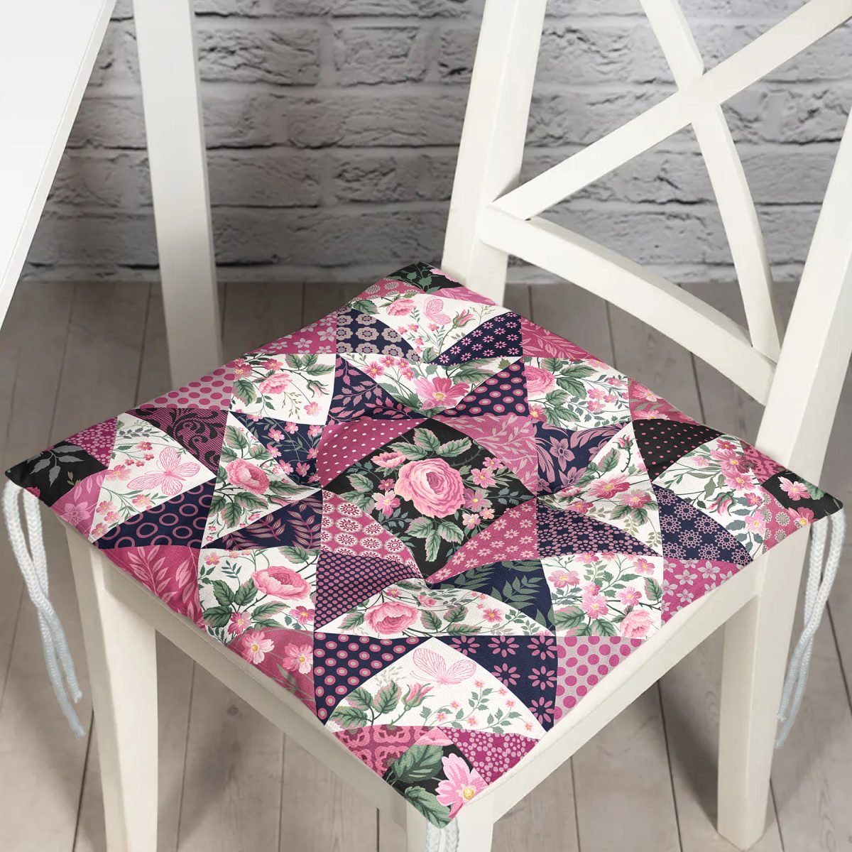 Mürdüm Renk Patchwork Desenli Modern Pofuduk Sandalye Minderi Realhomes