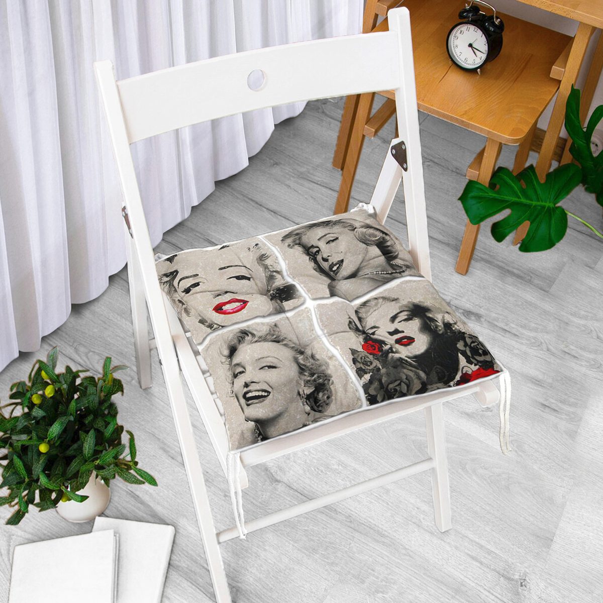 Marilyn Monroe Desenli Dijital Baskılı Modern Pofuduk Sandalye Minderi Realhomes