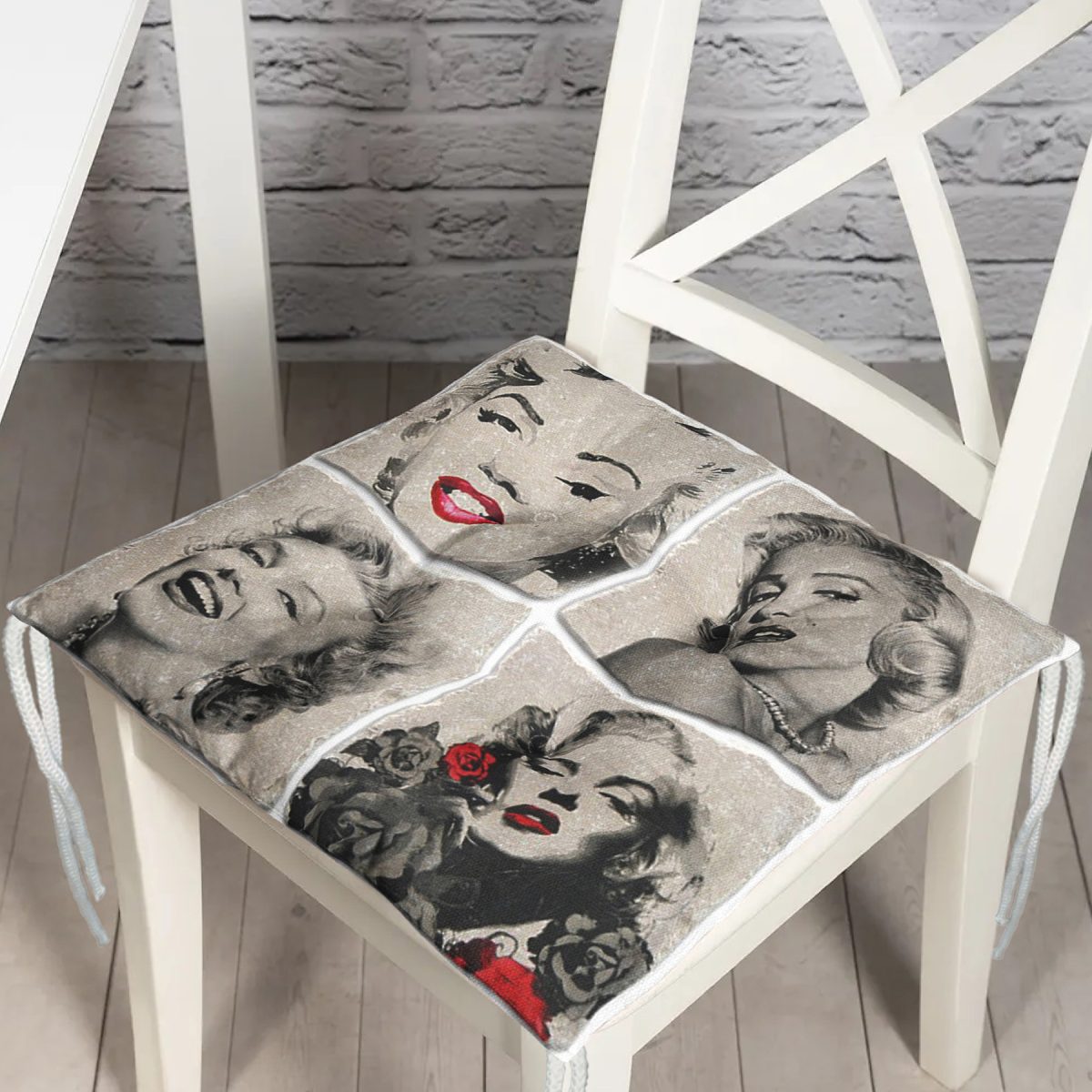 Marilyn Monroe Desenli Dijital Baskılı Modern Pofuduk Sandalye Minderi Realhomes