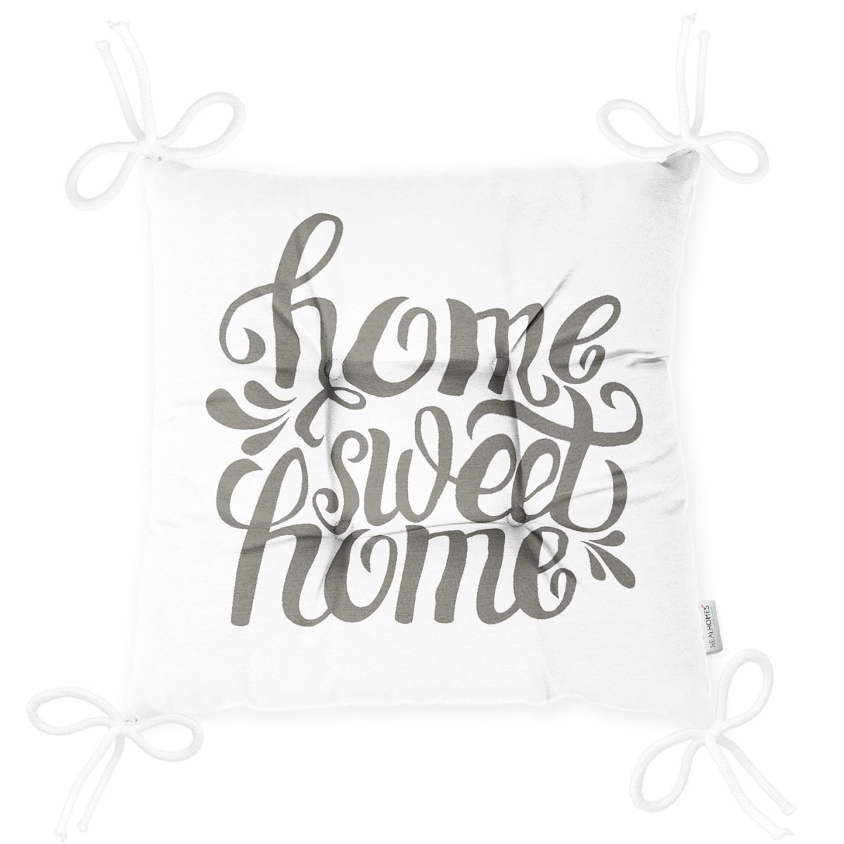 Gri Home Sweet Home Modern Dijital Baskılı Pofuduk Sandalye Minderi Realhomes