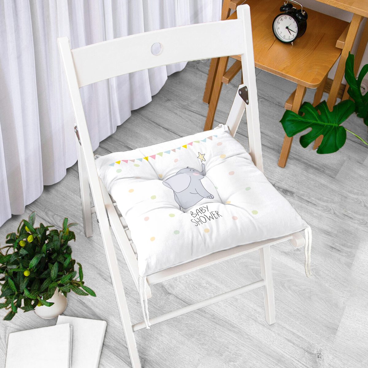 Sevimli Fil Baby Shower Tasarımlı Çocuk Odası Pofuduk Sandalye Minderi Realhomes