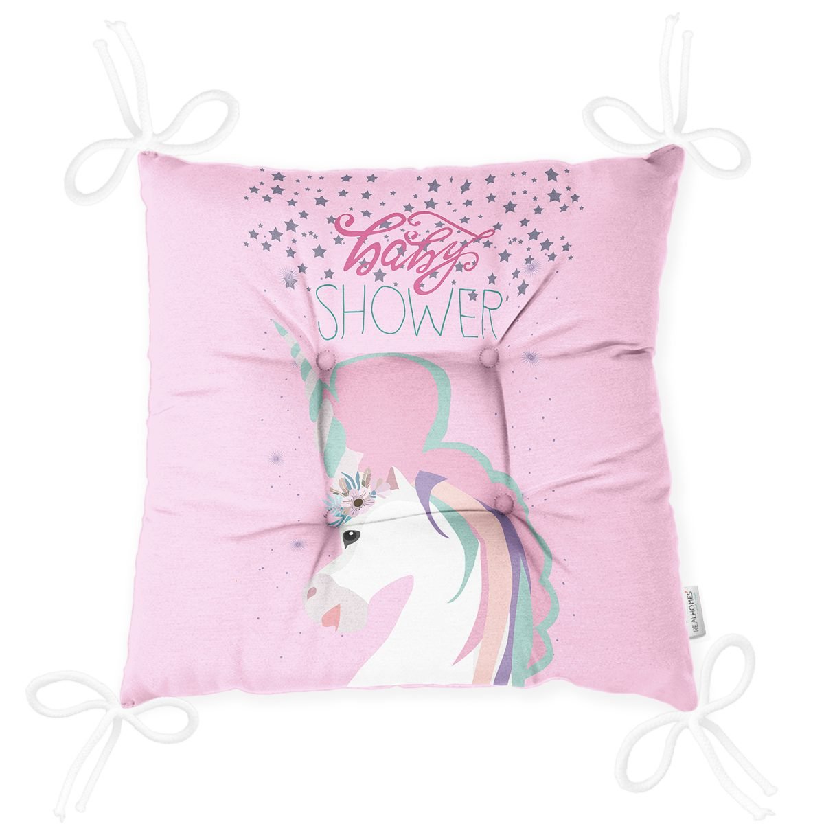 Pembe Zeminde Baby Shower Unicorn At Tasarımlı Modern Pofuduk Sandalye Minderi Realhomes