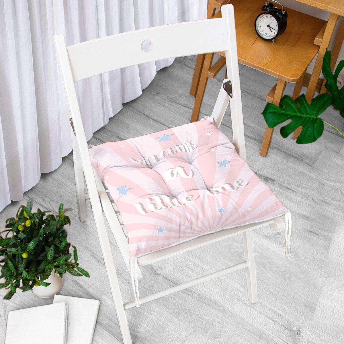 Baby Shower Temalı Özel Tasarımlı Dijital Baskılı Çocuk Odası Pofuduk Sandalye Minderi Realhomes