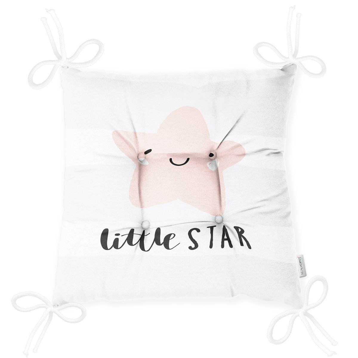 Little Star Yazılı Yıldız Desenli Özel Tasarımlı Dijital Baskılı Çocuk Odası Pofuduk Sandalye Minderi Realhomes