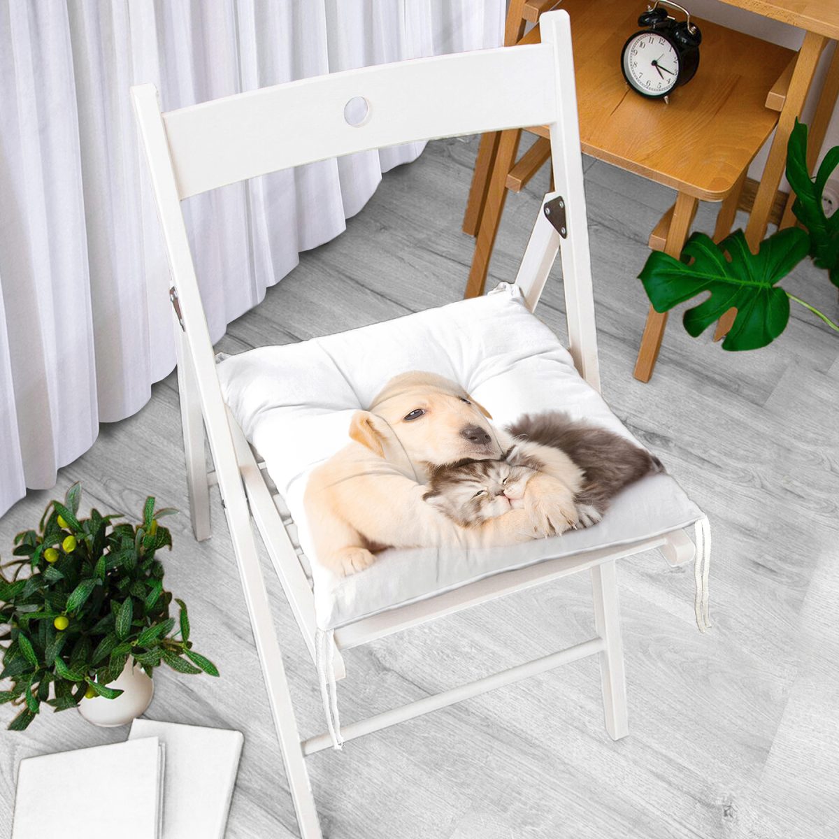 Köpek ve Kedili Dijital Baskılı Modern Pofuduk Sandalye Minderi Realhomes