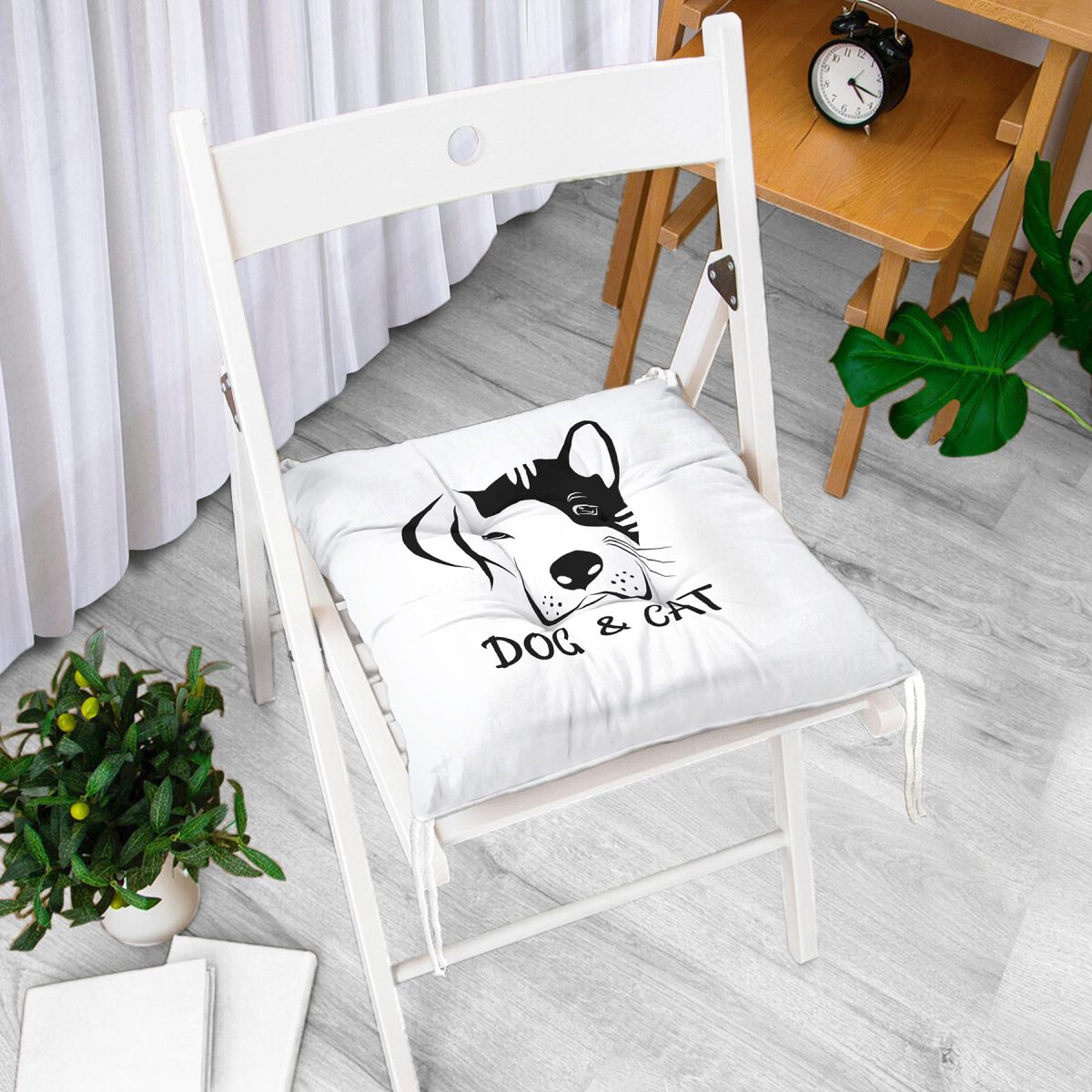 Dog & Cat Dijital Baskılı Modern Pofuduk Sandalye Minderi Realhomes