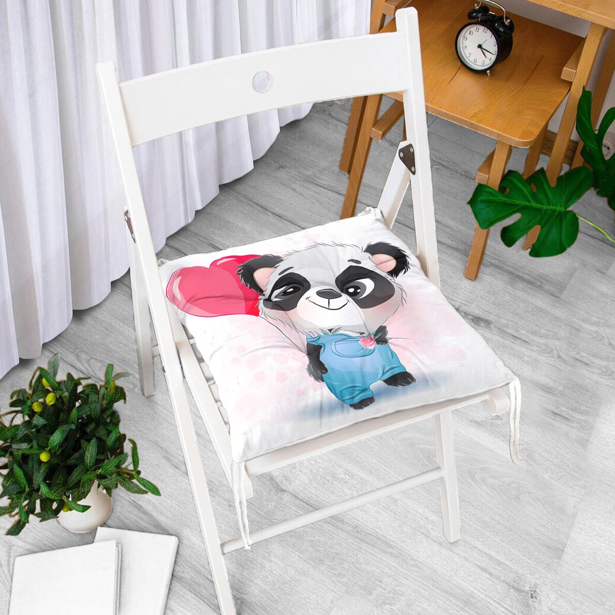 Sevimli Bebek Panda Çocuk Odası Dijital Baskılı Modern Pofuduk Sandalye Minderi Realhomes