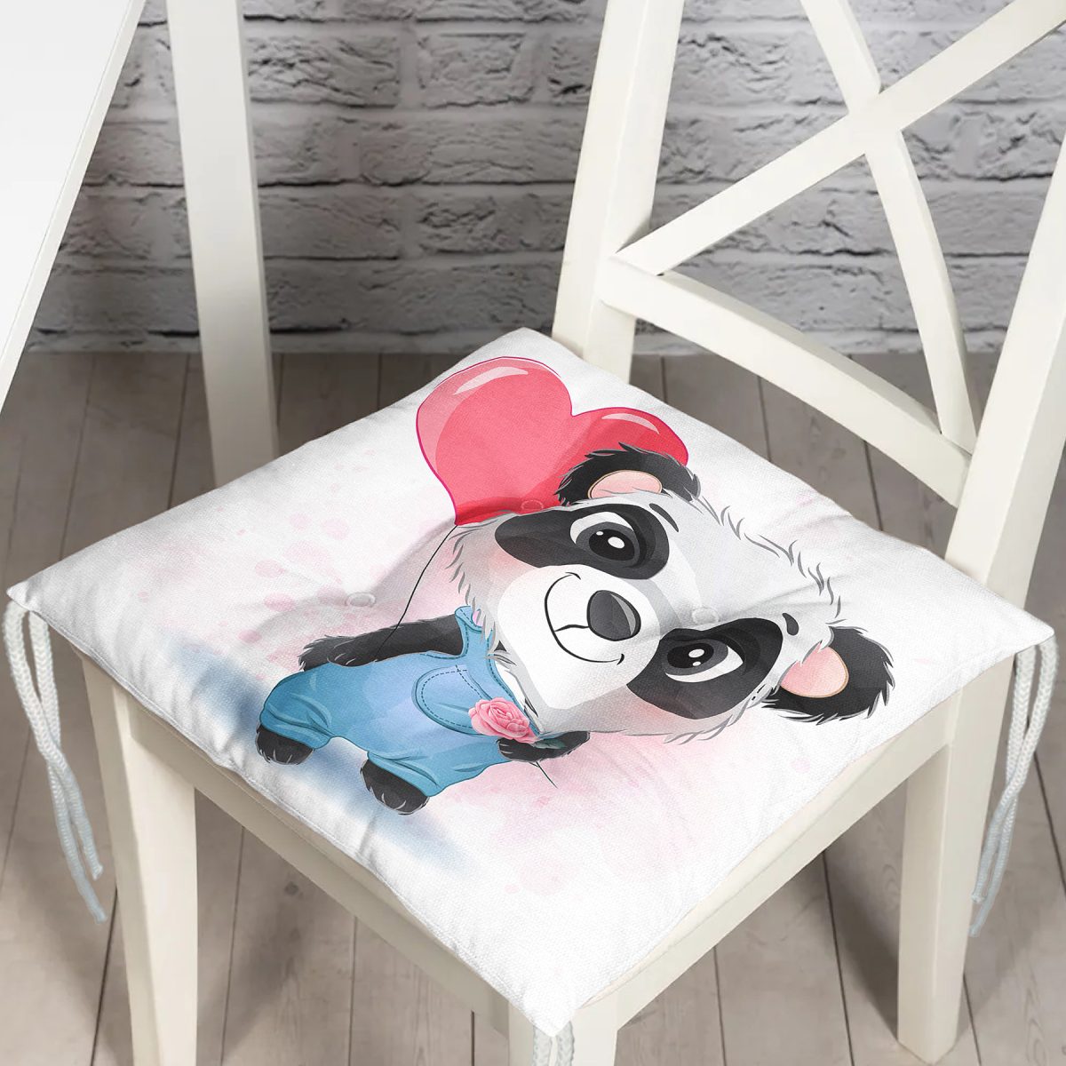 Sevimli Bebek Panda Çocuk Odası Dijital Baskılı Modern Pofuduk Sandalye Minderi Realhomes
