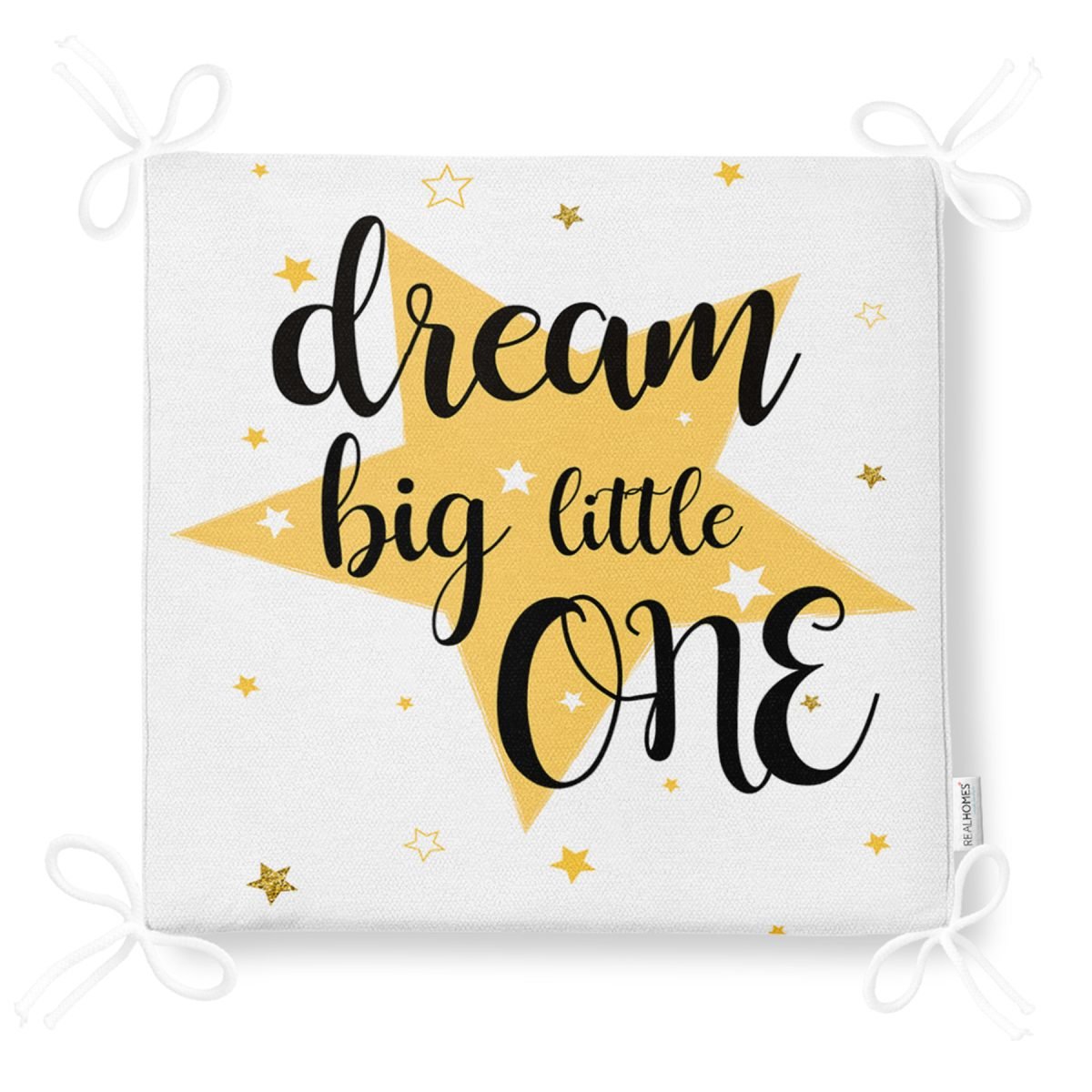 Dream Big Little One Yazılı Yıldız Desenli Dijital Baskılı Fermuarlı Sandalye Minderi Realhomes