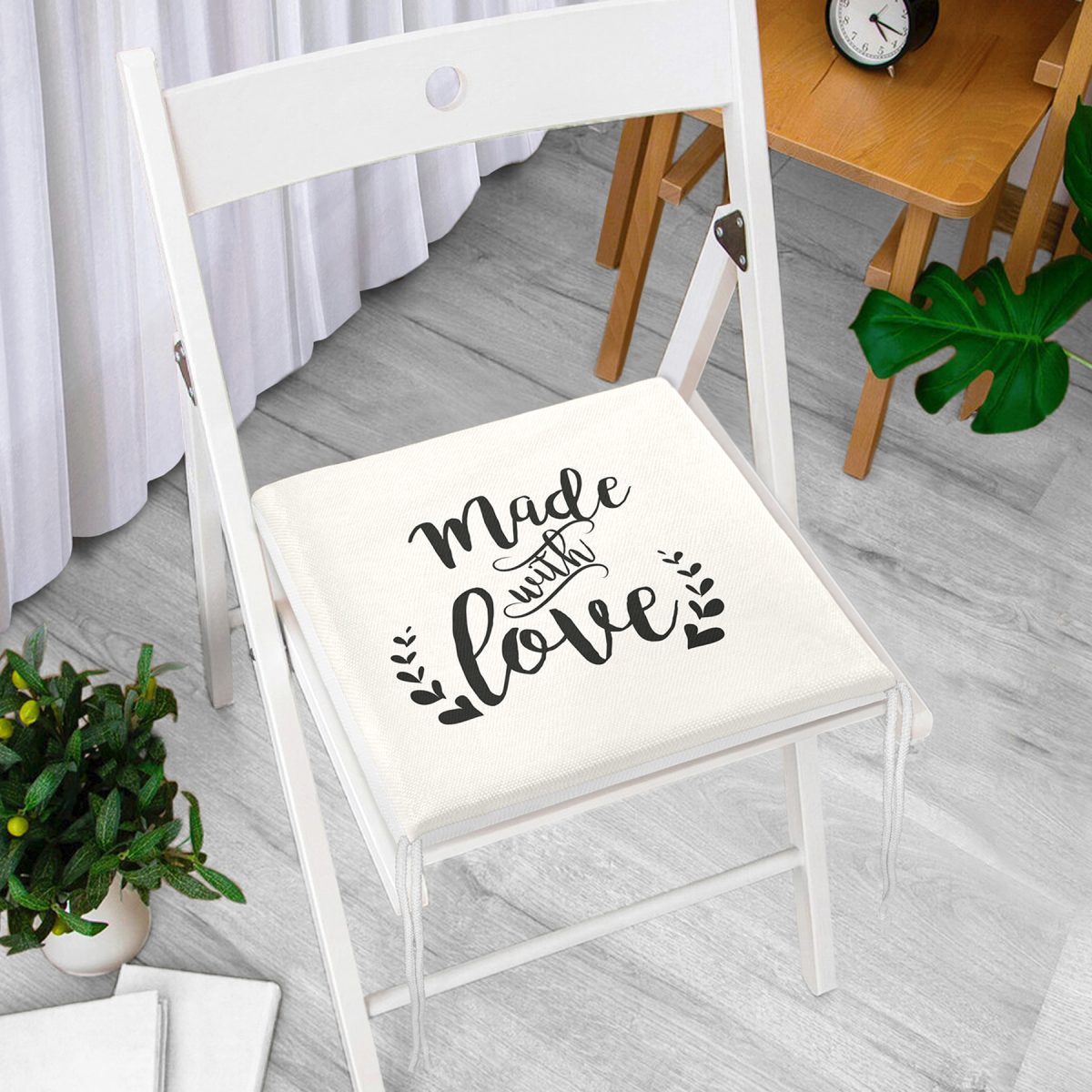 Made With Love Yazı Desenli Modern Fermuarlı Sandalye Minderi Realhomes