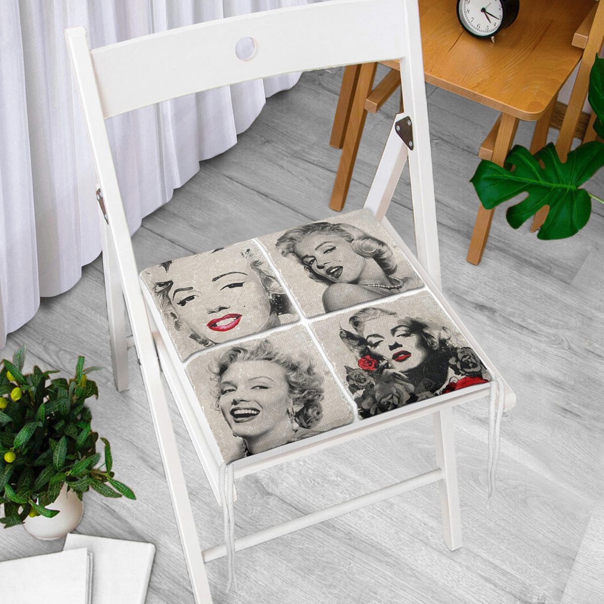 Marilyn Monroe Desenli Dijital Baskılı Fermuarlı Sandalye Minderi Realhomes