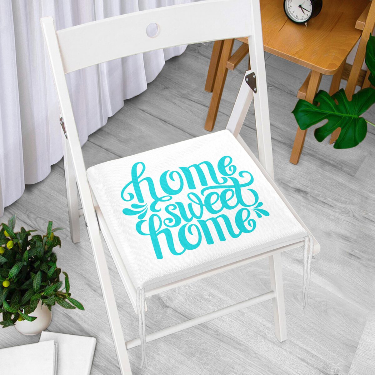 Turkuaz Home Sweet Home Dijital Baskılı Fermuarlı Sandalye Minderi Realhomes