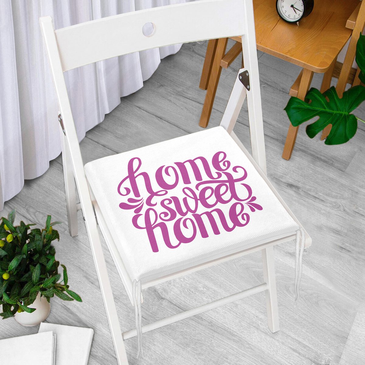 Eflatun Home Sweet Home Dijital Baskılı Fermuarlı Sandalye Minderi Realhomes