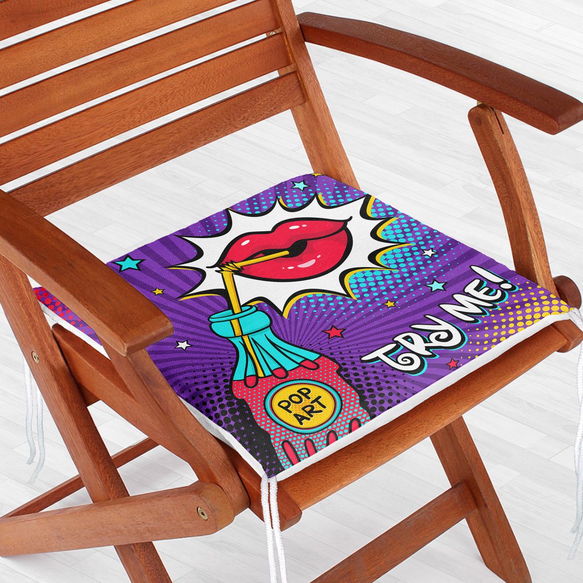 Try Me Pop Art Özel Tasarımlı Dijital Baskılı Modern Fermuarlı Sandalye Minderi Realhomes