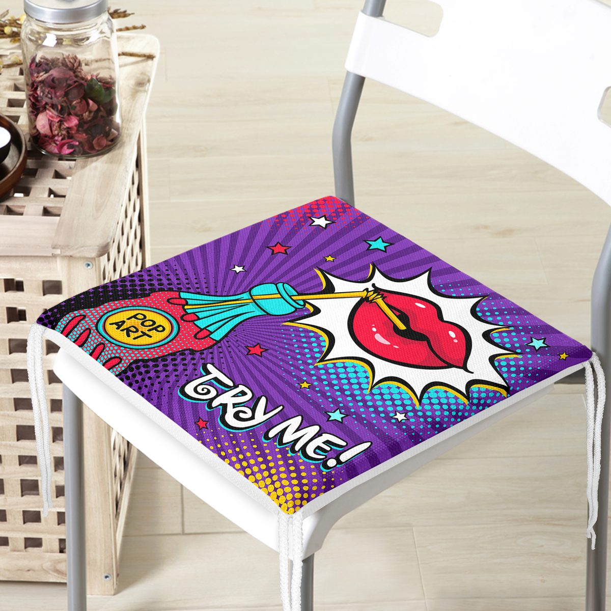 Try Me Pop Art Özel Tasarımlı Dijital Baskılı Modern Fermuarlı Sandalye Minderi Realhomes