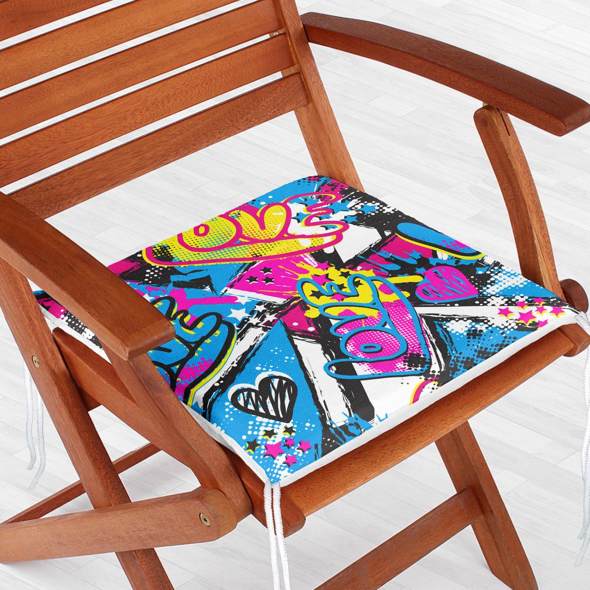 Popart Love Motifli Dijital Baskılı Modern Fermuarlı Sandalye Minderi Realhomes