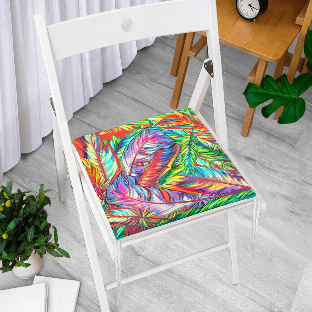 Renkli yapraklar Dijital Baskılı Modern Fermuarlı Sandalye Minderi Realhomes