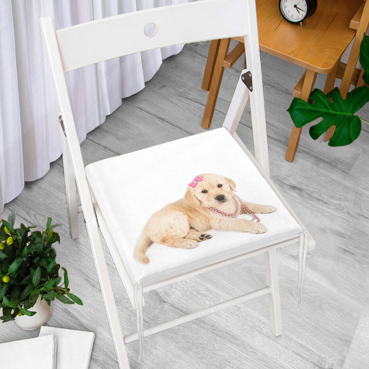 Sevimli Köpek Desenli Dijital Baskılı Modern Fermuarlı Sandalye Minderi Realhomes