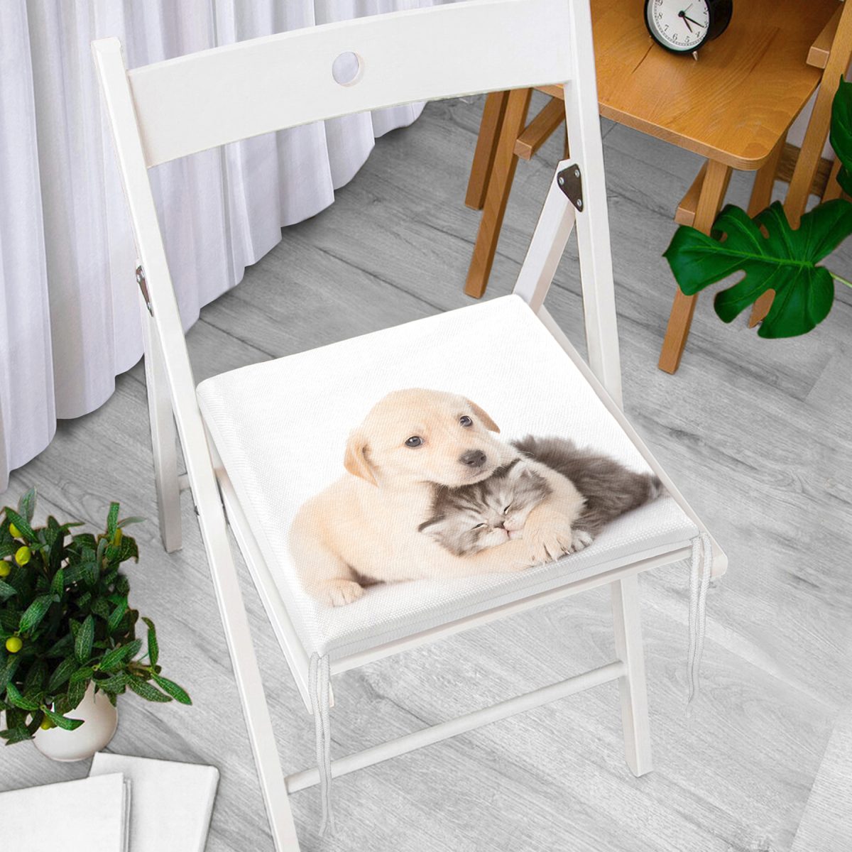 Köpek ve Kedili Dijital Baskılı Modern Fermuarlı Sandalye Minderi Realhomes