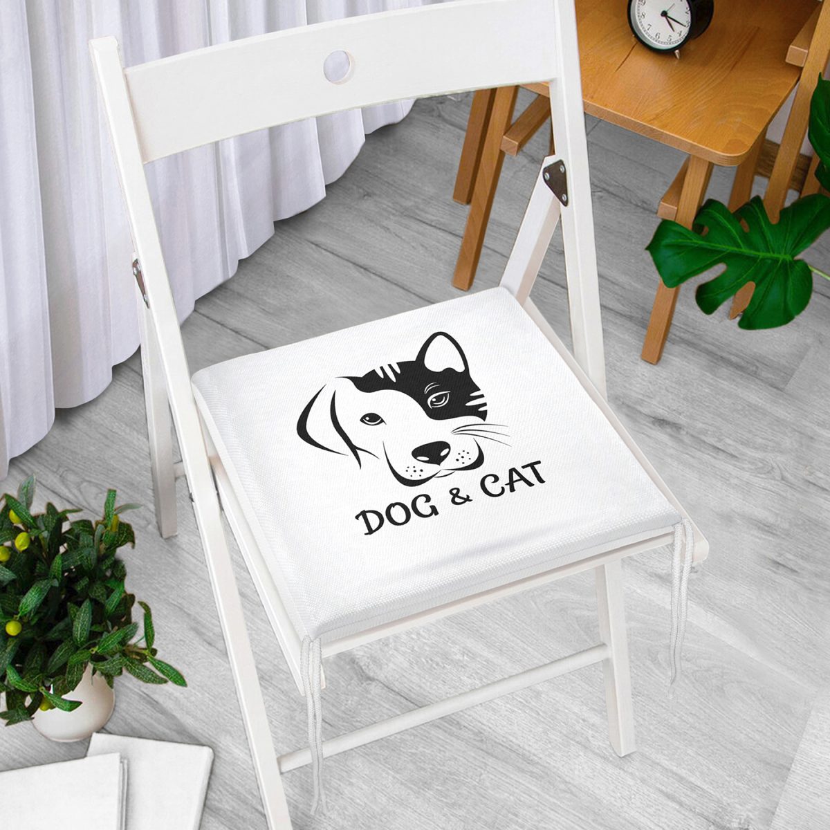 Dog & Cat Dijital Baskılı Modern Fermuarlı Sandalye Minderi Realhomes