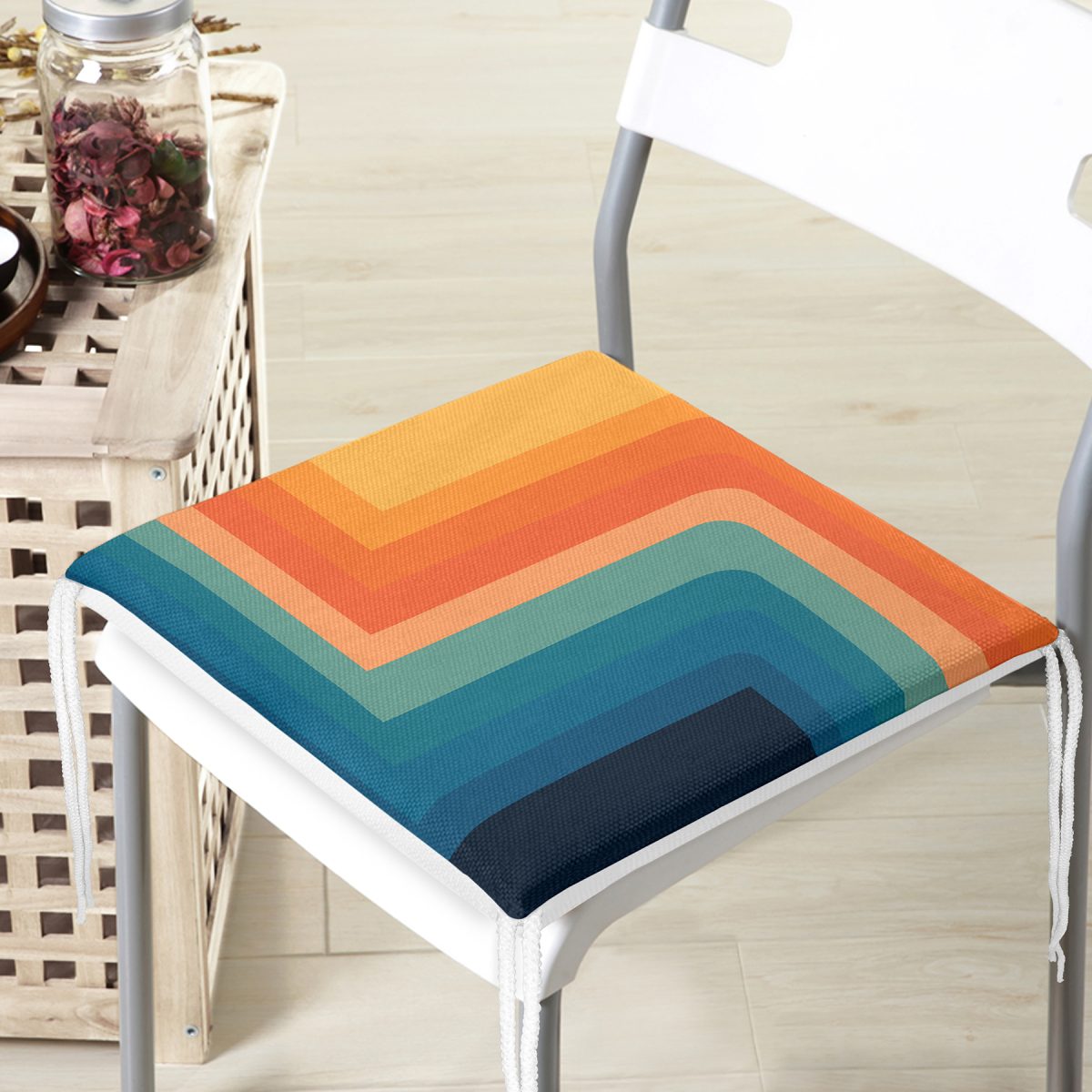 Geometrik Desenli Özel Tasarım Dijital Baskılı Modern Fermuarlı Sandalye Minderi Realhomes