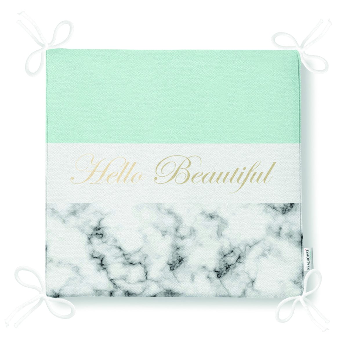 Hello Beautiful Mint Yeşili & Mermer Dijital Baskılı Modern Fermuarlı Sandalye Minderi Realhomes