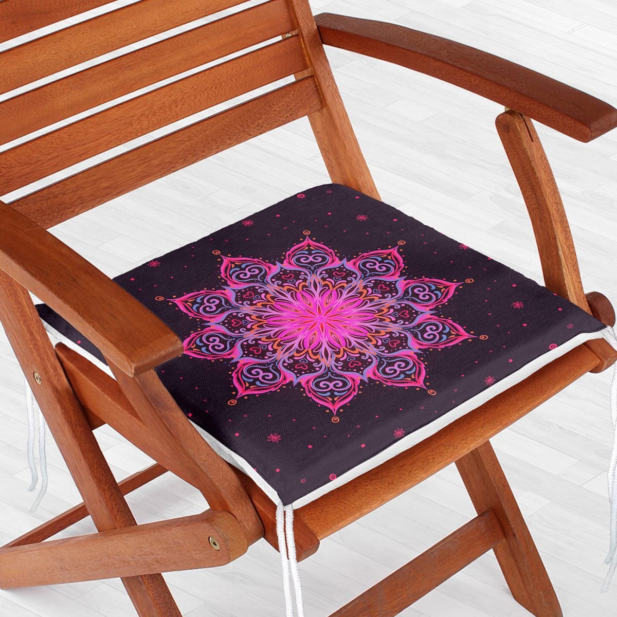 Siyah Zeminde Pembe Neon Mandala Desenli Dekoratif Fermuarlı Sandalye Minderi Realhomes