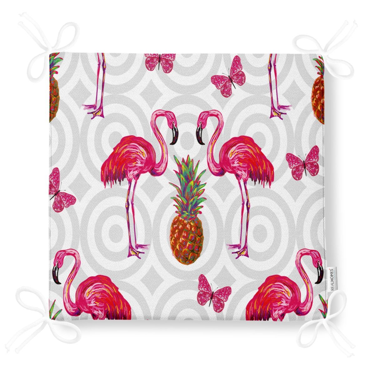 Flamingo Desen Dekorati Kare Sandalye Minderi 40x40cm ermuarlı Realhomes