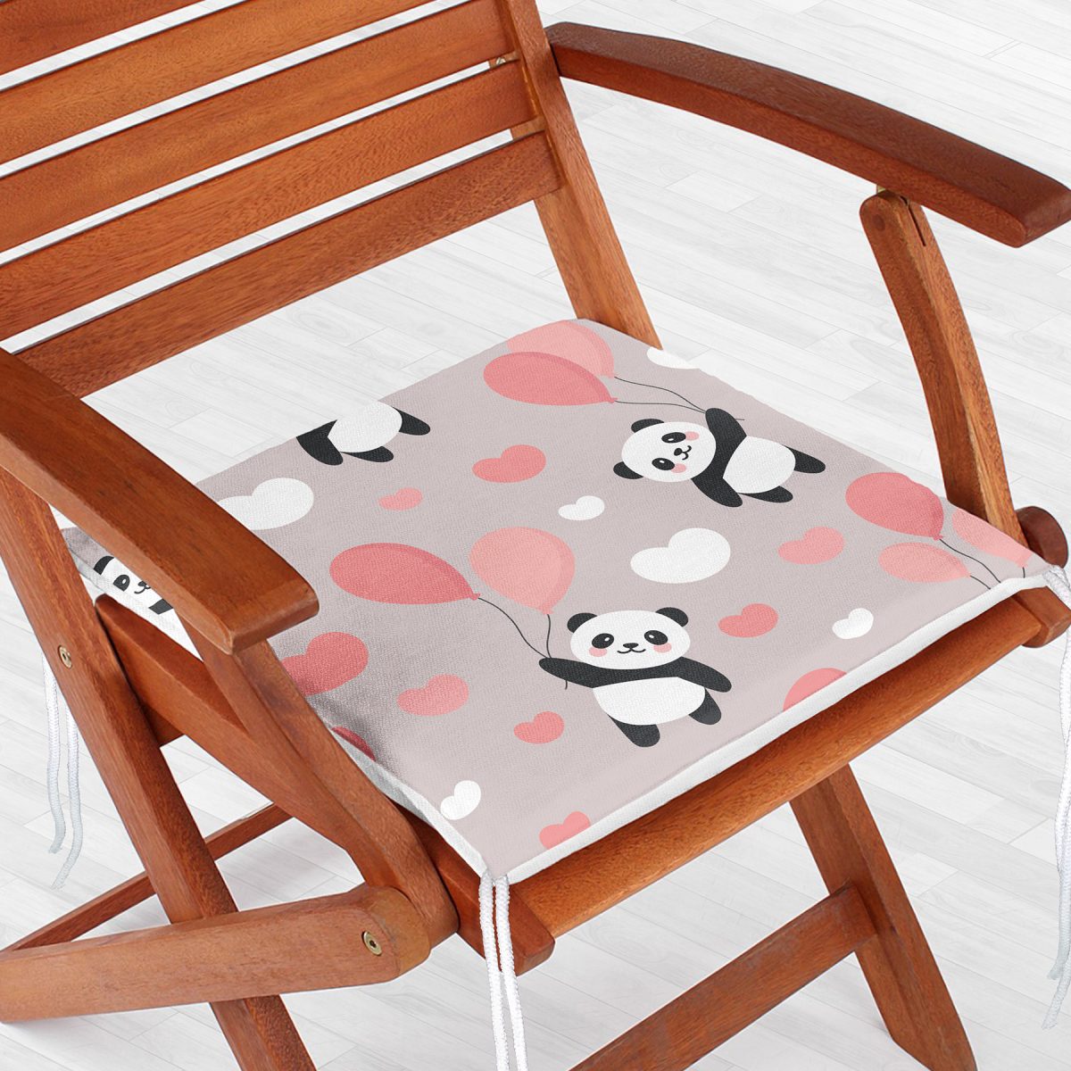 Balonlu Panda Tasarımlı Dijital Baskılı Modern Fermuarlı Sandalye Minderi Realhomes
