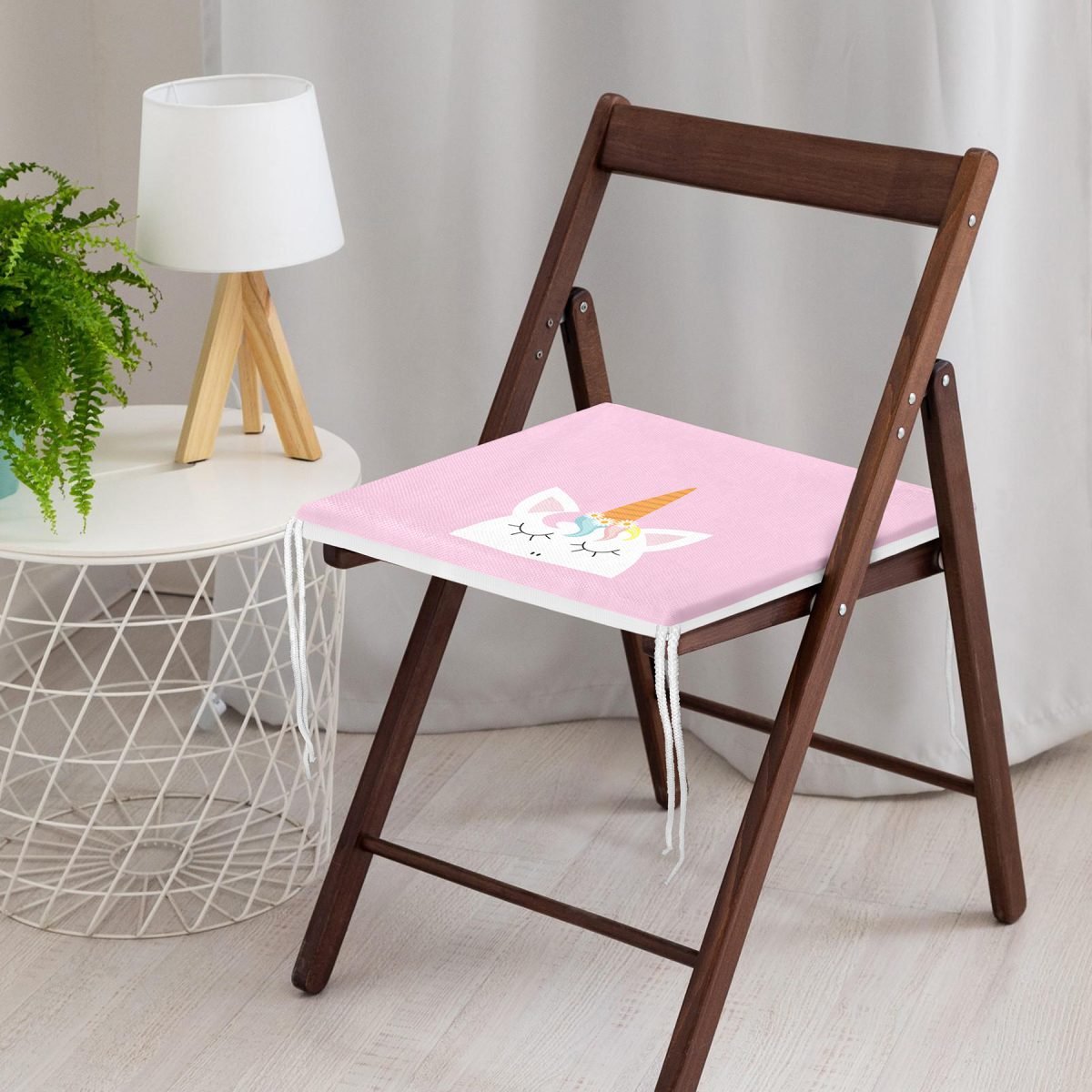 Pembe Zeminde Unicorn Desenli Modern Fermuarlı Sandalye Minderi Realhomes