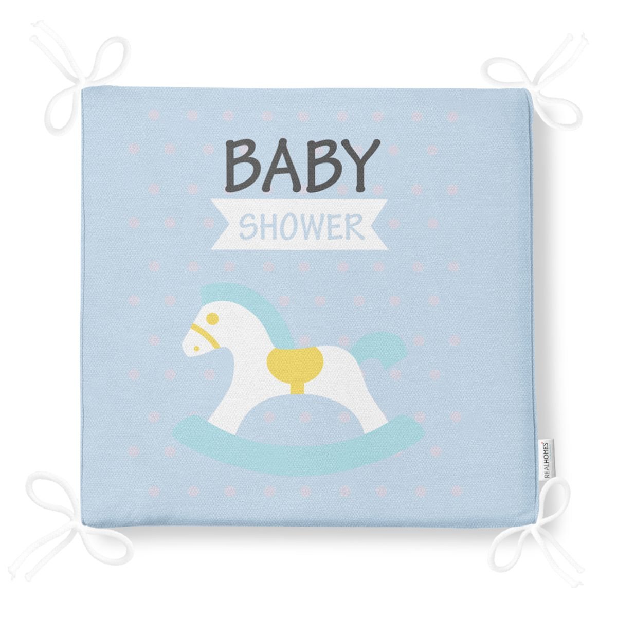 Mavi Zeminde Baby Shower Temalı Desenli Bebek Odası Fermuarlı Sandalye Minderi Realhomes