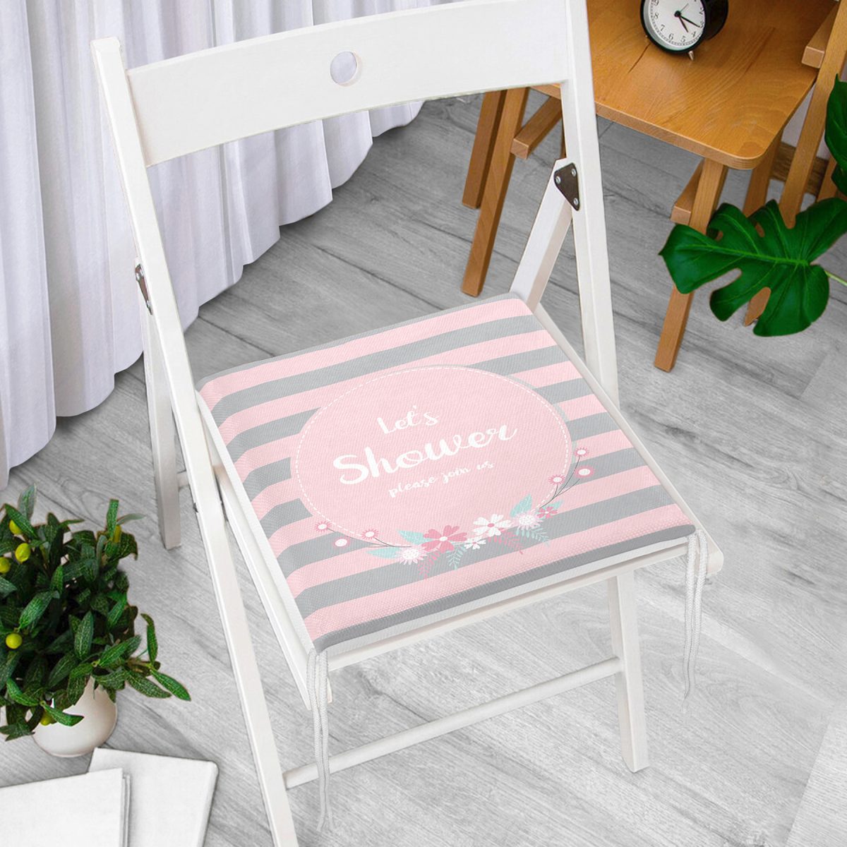 Baby Shower Temalı Özel Tasarımlı Dijital Baskılı Çocuk Odası Fermuarlı Sandalye Minderi Realhomes