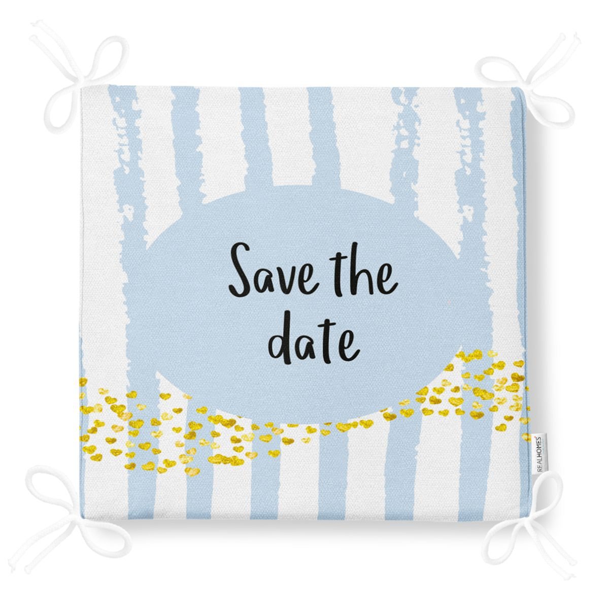 Mavi Zeminde Save The Date Motifli Modern Fermuarlı Sandalye Minderi Realhomes