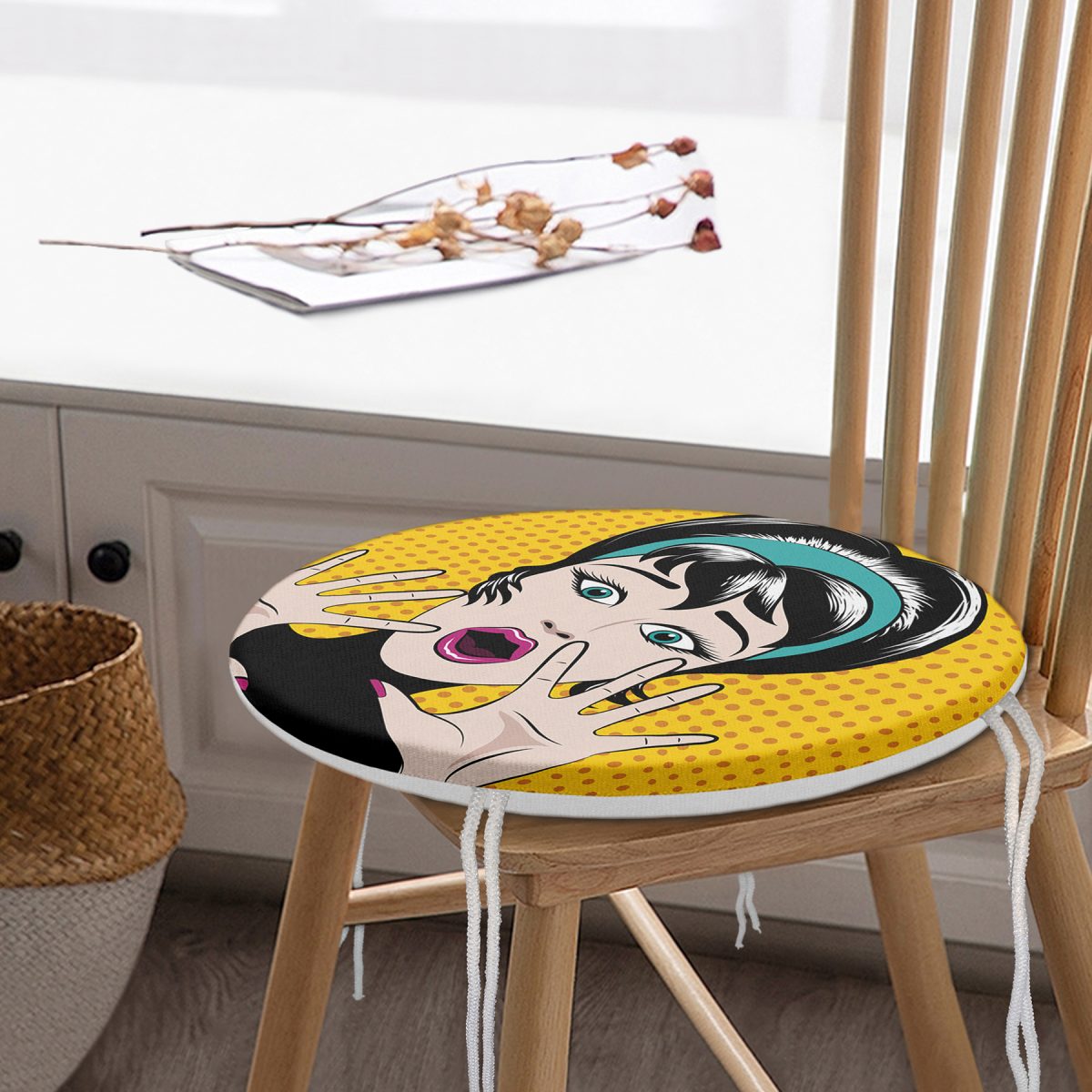 Pop Art Resimli Dijital Baskılı Yuvarlak Fermuarlı Sandalye Minderi Realhomes