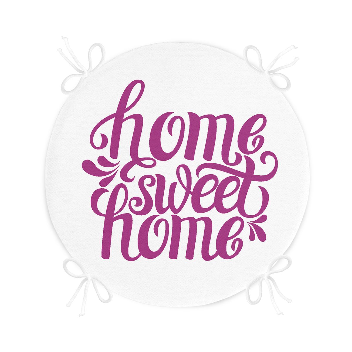 Eflatun Home Sweet Home Dijital Baskılı Yuvarlak Fermuarlı Sandalye Minderi Realhomes