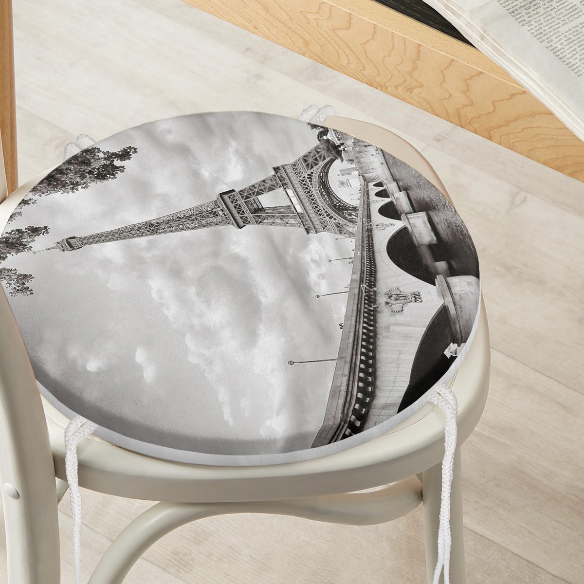Eyfel Kulesi Tasarımlı Dijital Baskılı Yuvarlak Fermuarlı Sandalye Minderi Realhomes