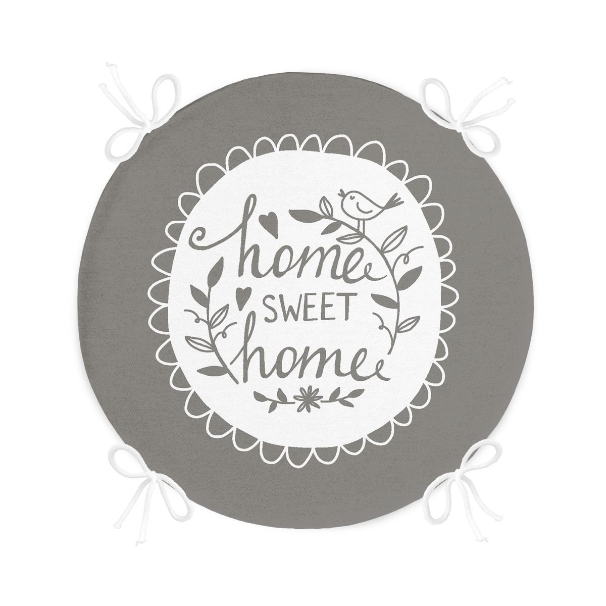 Home Sweet Home Dijital Baskılı Yuvarlak Fermuarlı Sandalye Minderi Realhomes