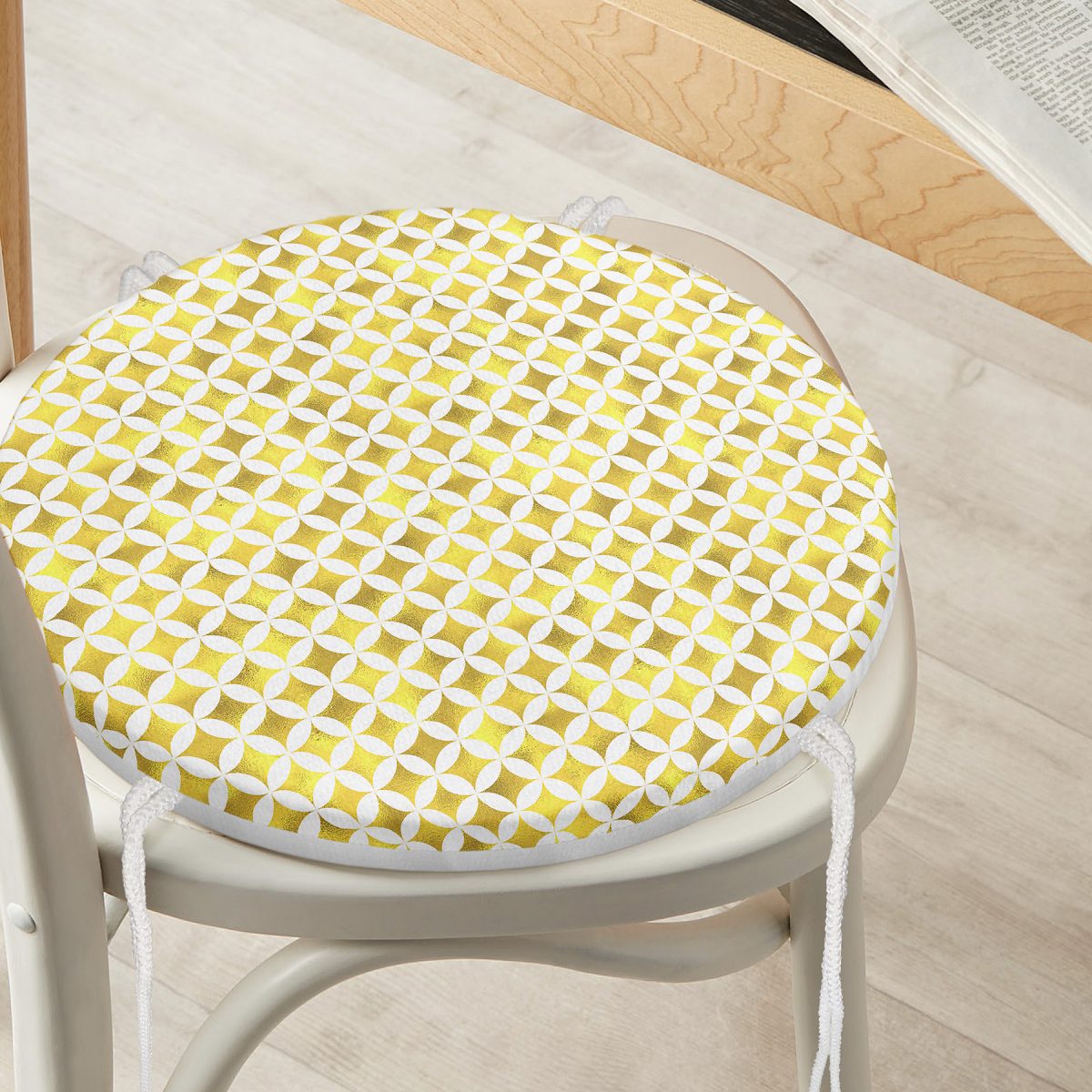 Geometrik Altın Renkte Desenler Modern Yuvarlak Fermuarlı Sandalye Minderi Realhomes